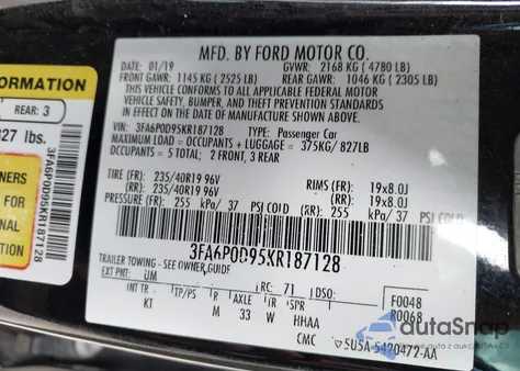 2019 Ford Fusion Titanium from USA, damaged, VIN 3FA6P0D95KR187128